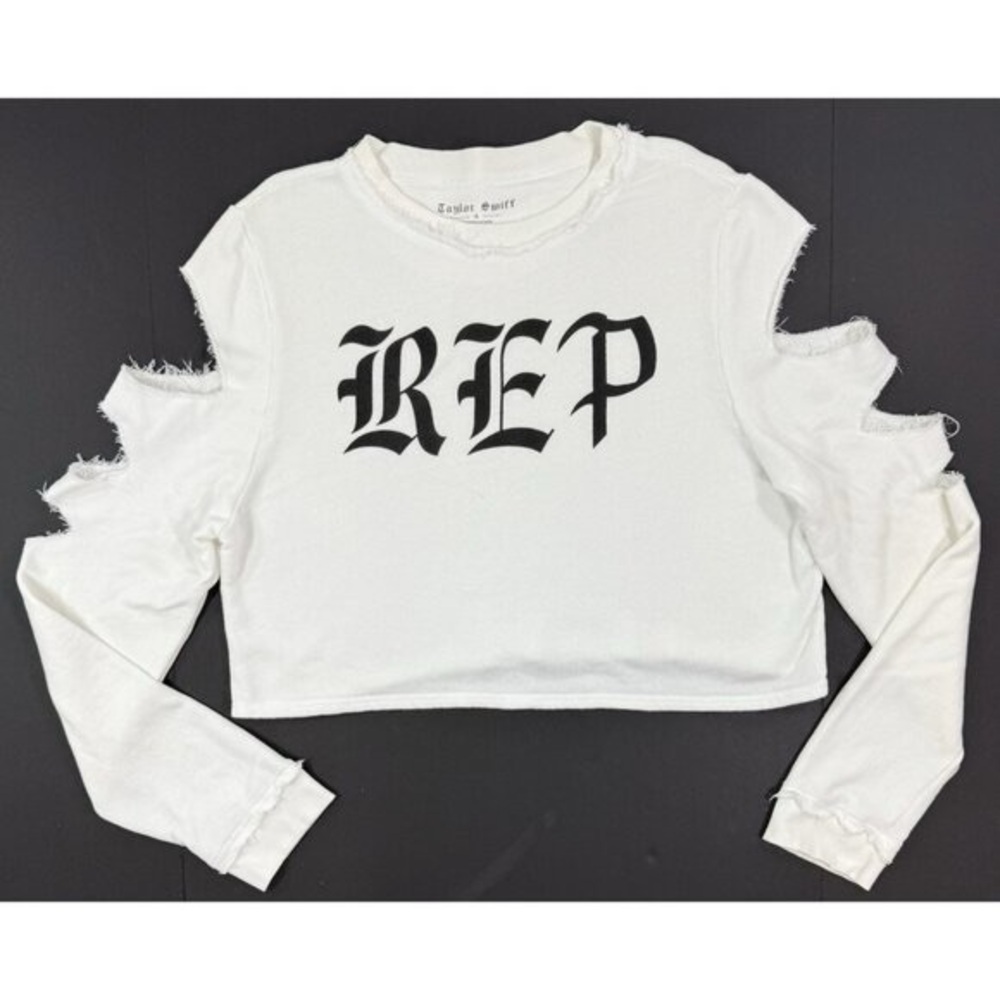 Taylor Swift White Ripped Long Sleeve REP cropped sweatshirt - size XL